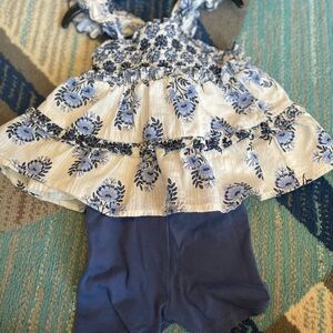 Haute Hippie navy and cream floral top with shorts.